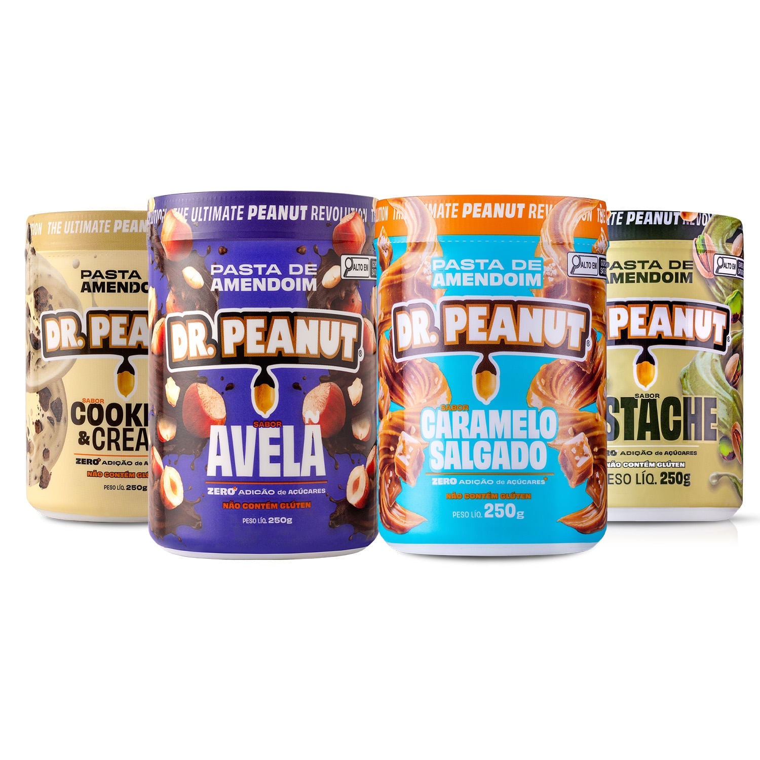 Combo Boost - 4 pastas 250g sabor Avelã, Cookies & Cream, Caramelo Salgado, Pistache
