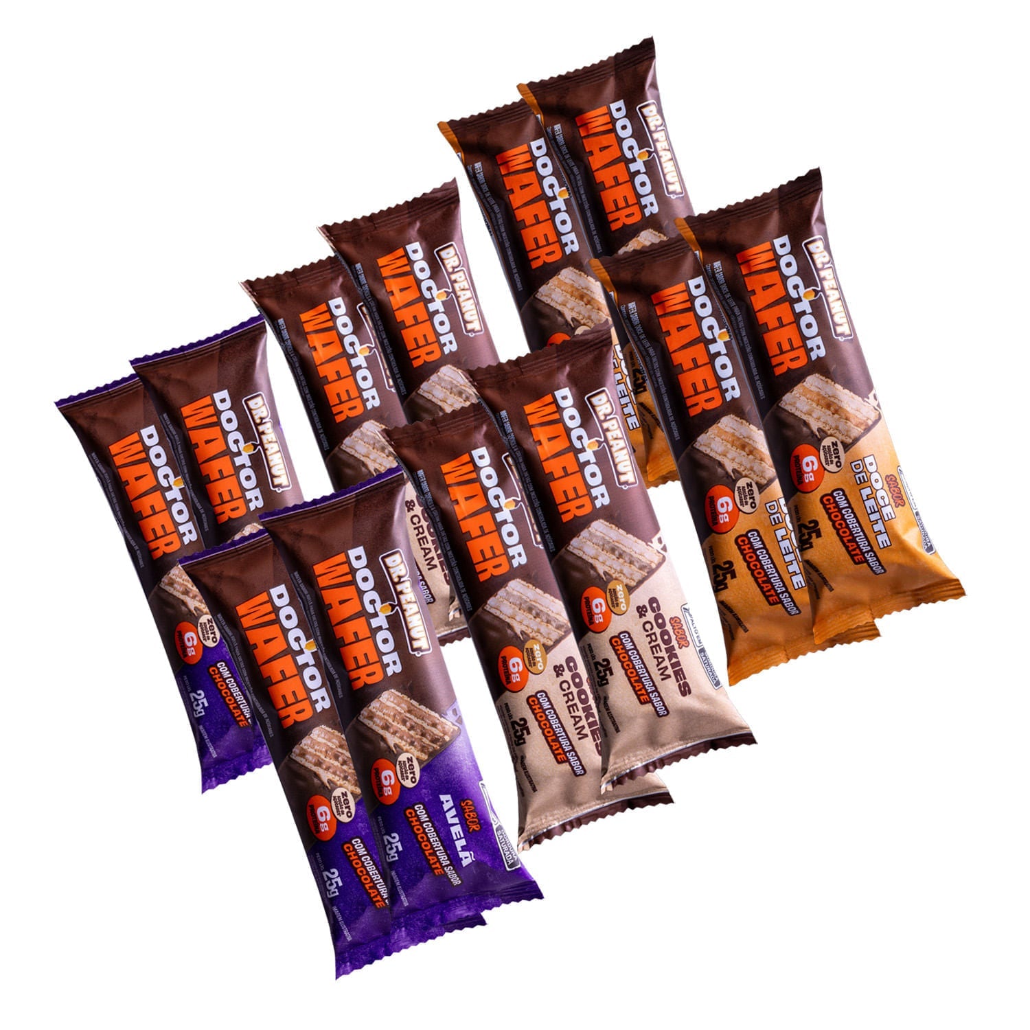 Kit Sortido Duplo Wafers - 12 Wafers sabor 4x Avelã, 4x Cookies & Cream, 4x Doce de Leite