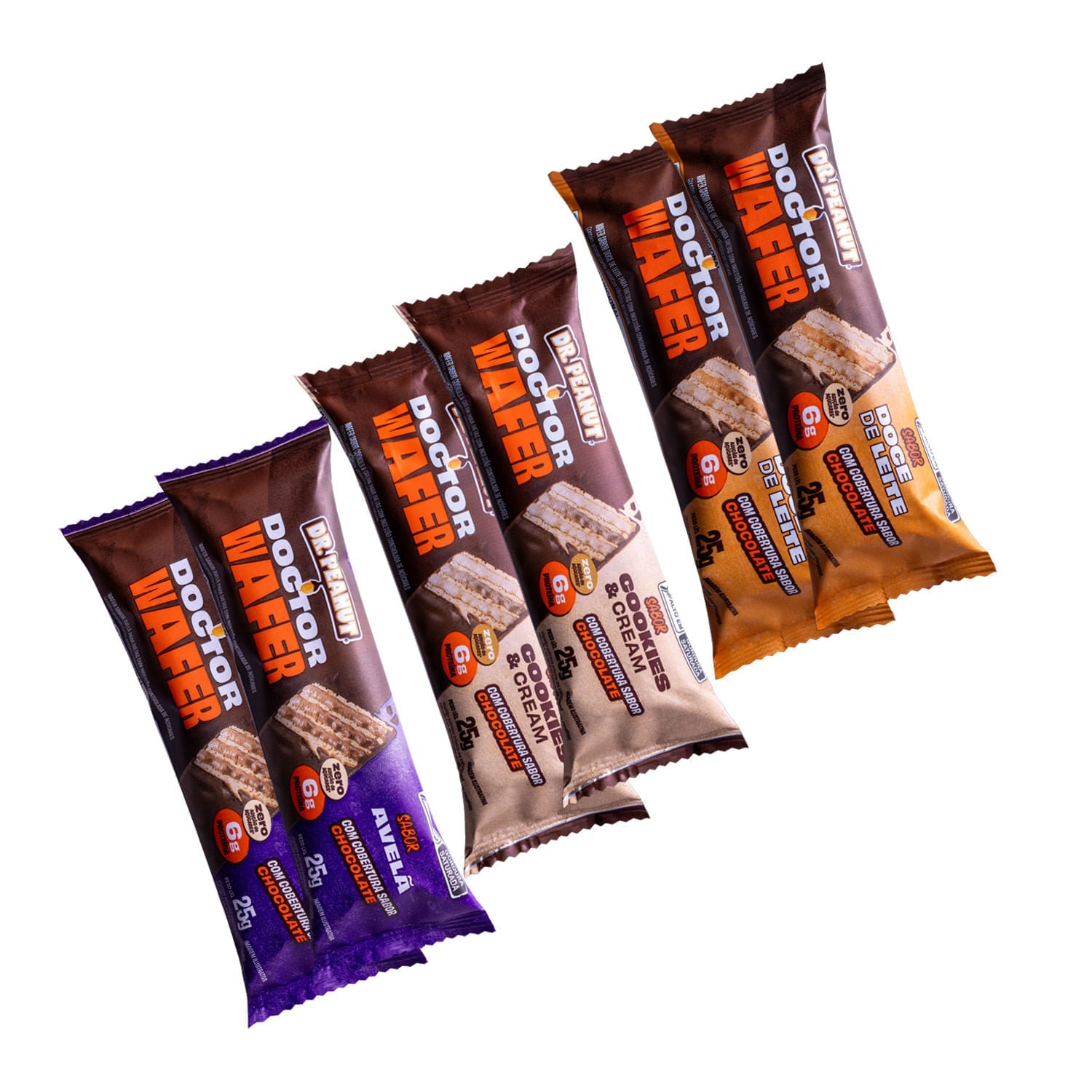 Kit Sortido - 6 Wafers sabor 2x Avelã, 2x Cookies & Cream, 2x Doce de Leite