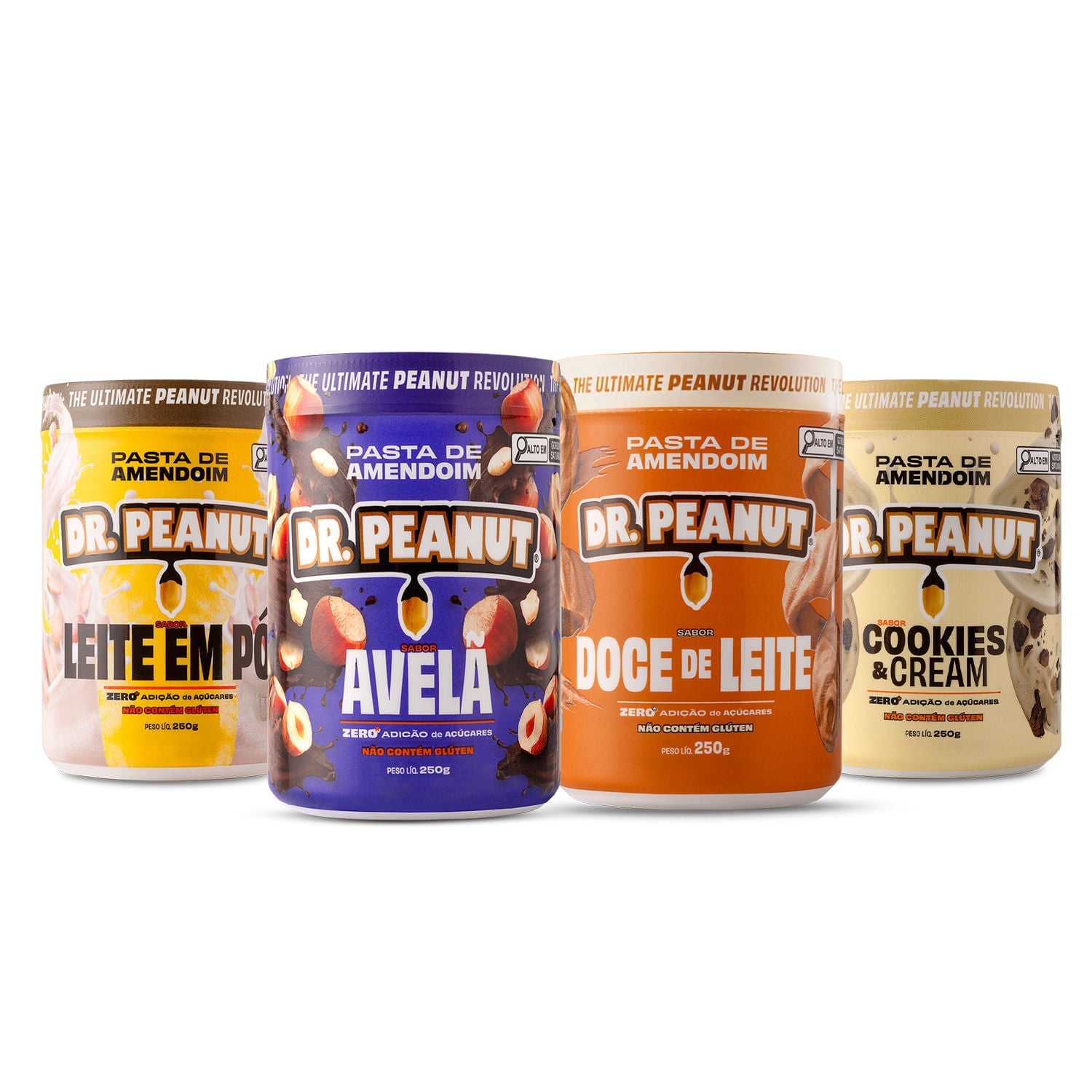 Combo Flavor Fusion - 4 pastas 250g - sabor Doce de Leite, Avelã, Leite em Pó e Cookies & Cream