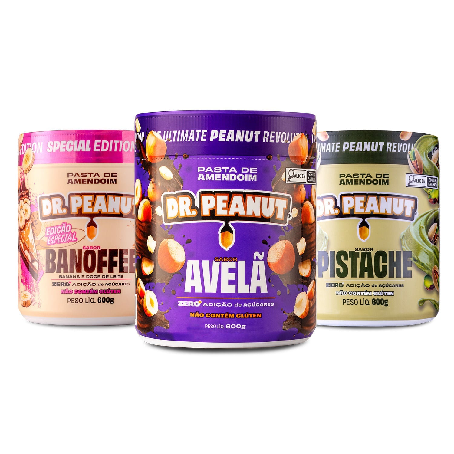 Combo Nova Liga - 3 pastas 600g sabor Avelã, Pistache, Banoffee