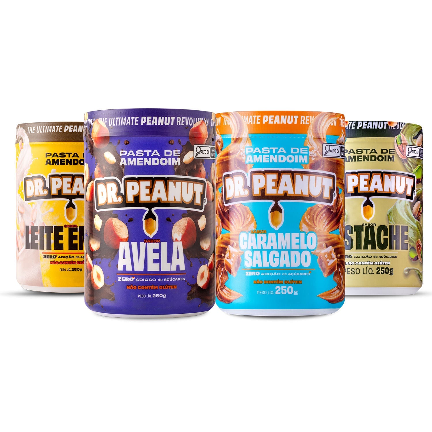 Combo Shiny - 4 pastas 250g sabor Avelã, Leite em Pó, Caramelo Salgado, Pistache