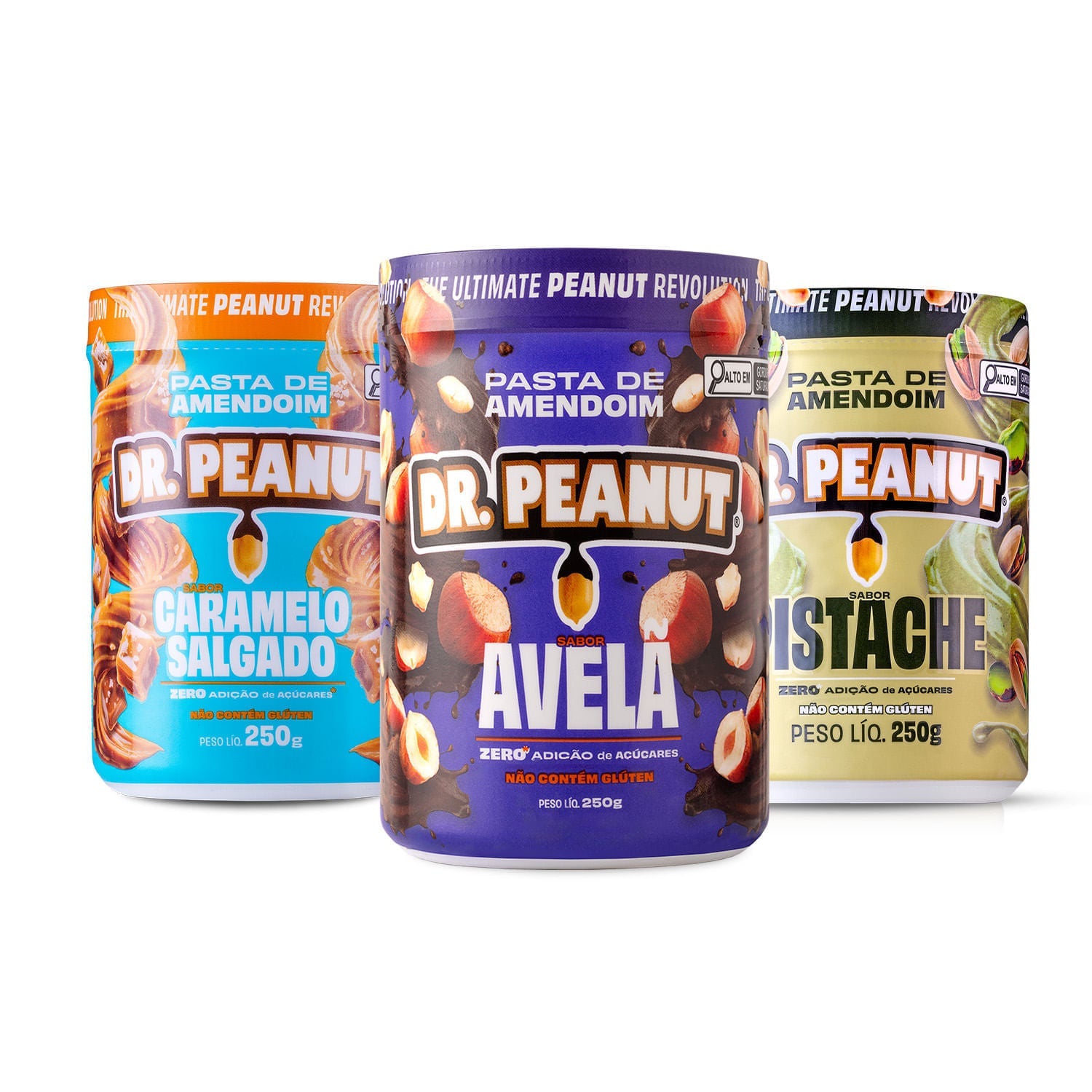 Combo Vibe - 3 pastas 250g sabor Avelã, Caramelo Salgado, Pistache